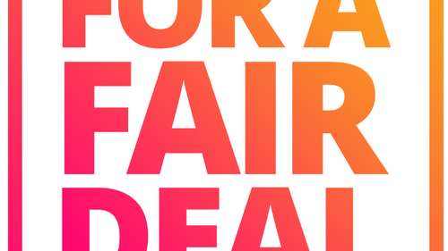 A square outline box with the words in bold For a Fair Deal
